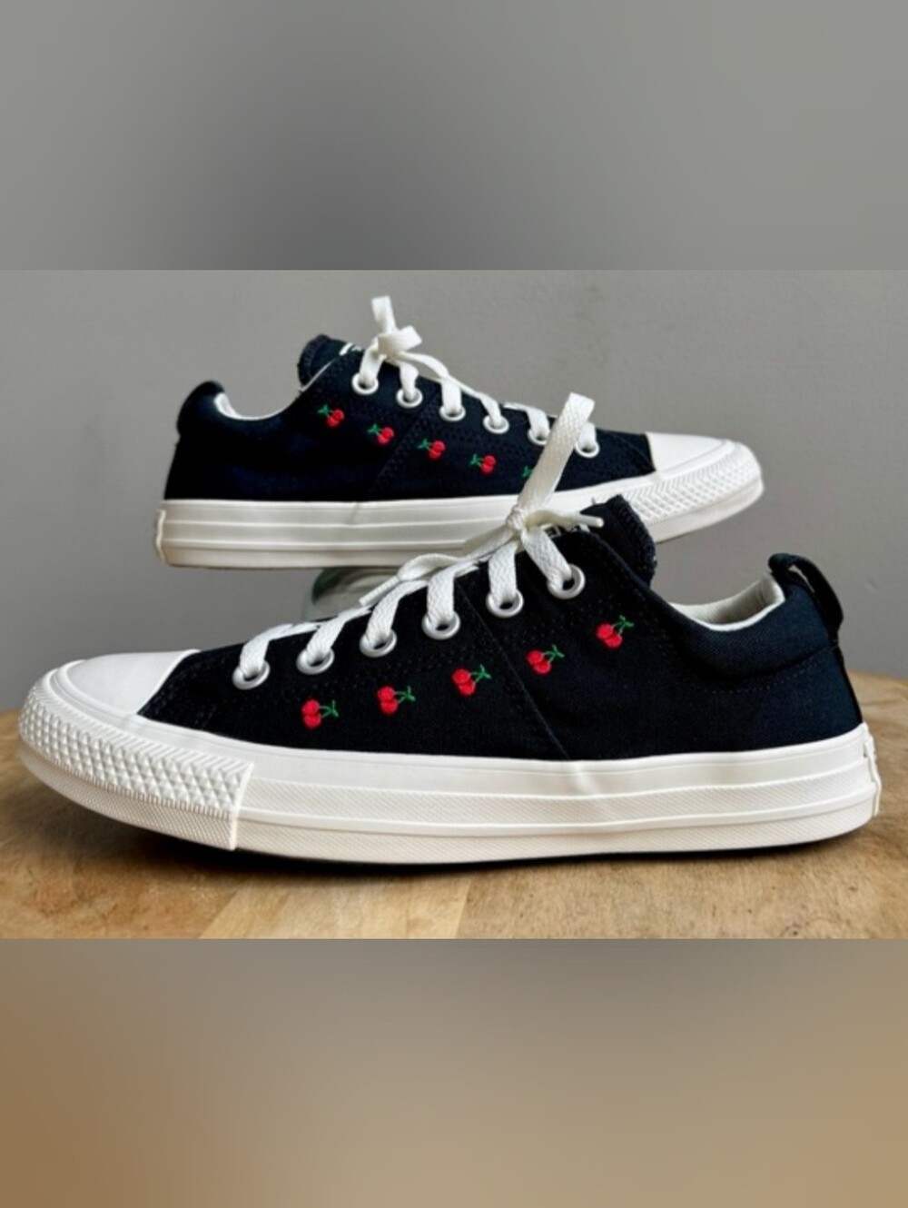 🍒Converse Black Canvas Sneakers with Red Cherry Detail🍒